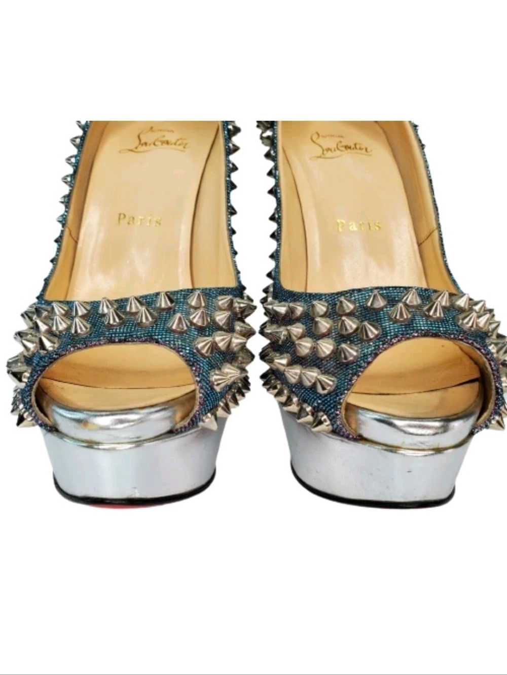 Christian Louboutin Metallic Lady Peep Spikes 150 Pumps - Picture 3 of 8